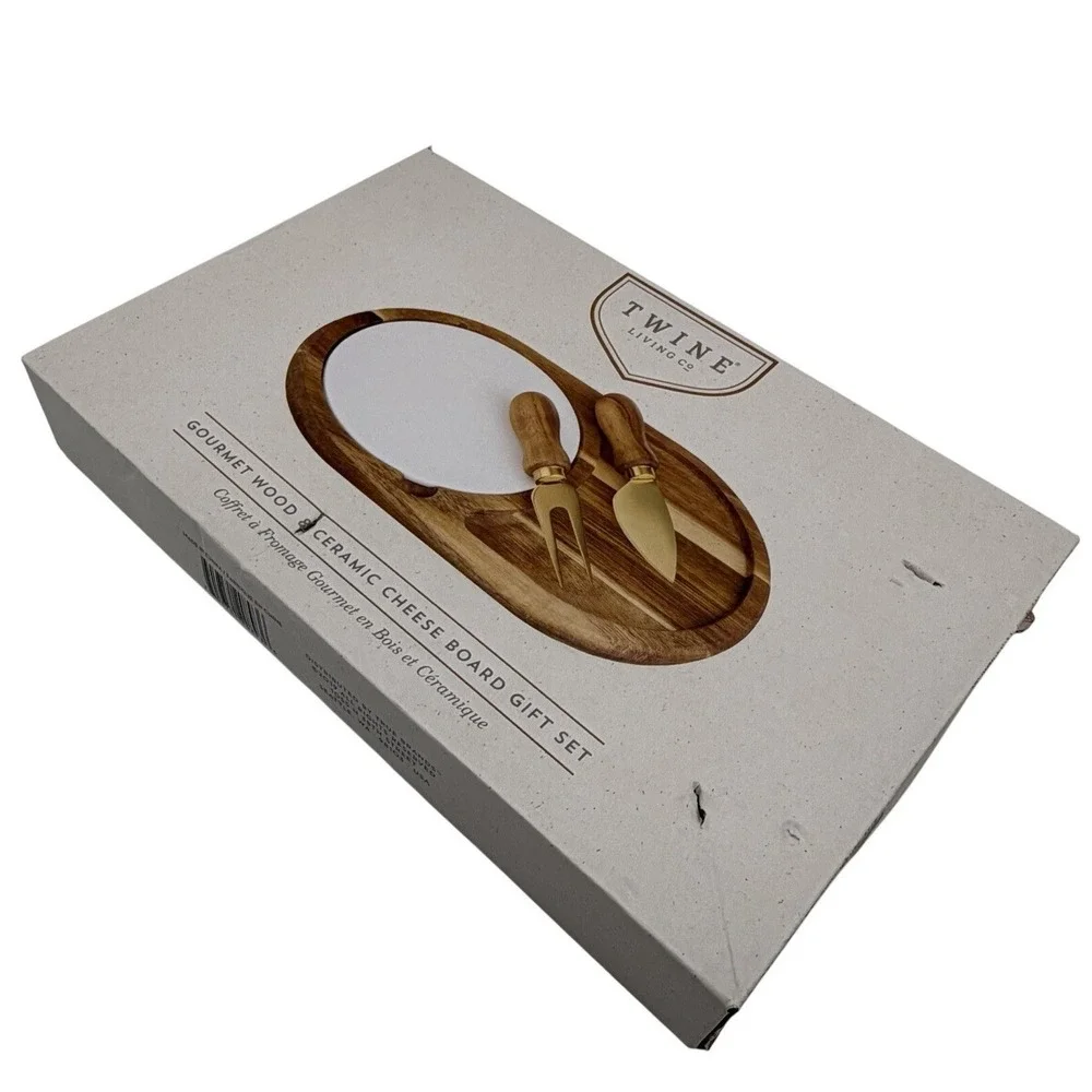 Twine Living Co Gourmet Wood & Ceramic Cheese Board Gift Set –‎ New